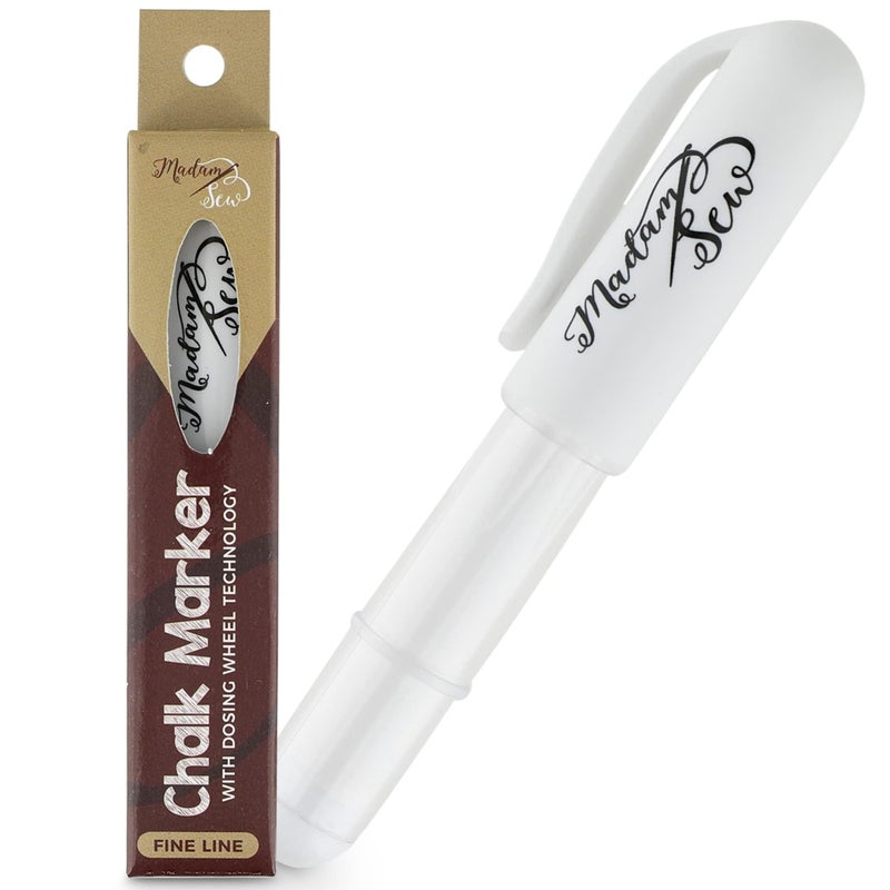 Madam Sew Refillable Tailors Chalk for Fabric - Washable Fabric Markers for Sewing and Quilting with Dosing Wheel, Tailor Chalk Pen for Precise Marking on Cotton, Knit, Suede (White) - Image 1